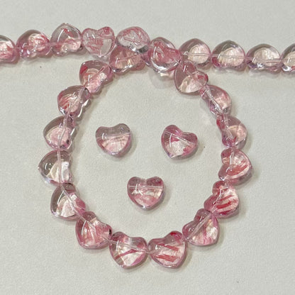 ✨【NEW】Puffy Heart | Brush‑Streaked Horizontal Hole Heart Glass Beads For DIY Bracelet