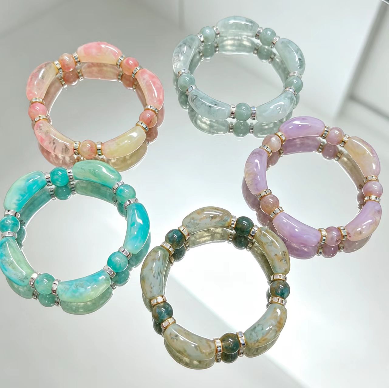 ✨【NEW】Pastel Curved Cube｜Marbled Glass Beads for DIY Jewelry Making