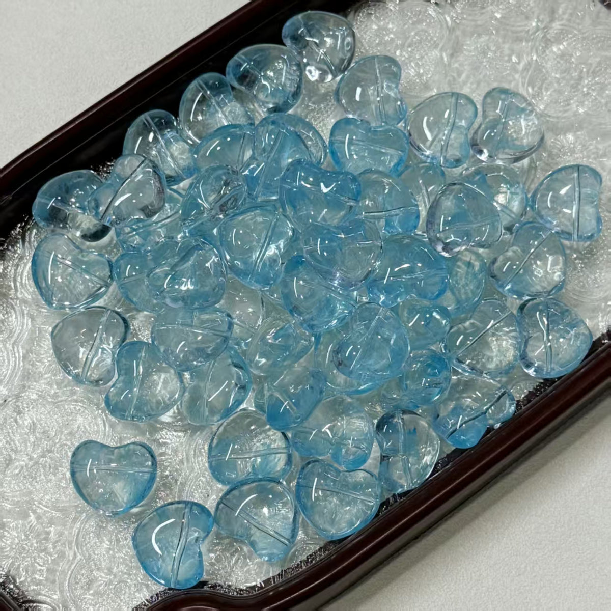 ✨【NEW】Puffy Heart | Brush‑Streaked Horizontal Hole Heart Glass Beads For DIY Bracelet