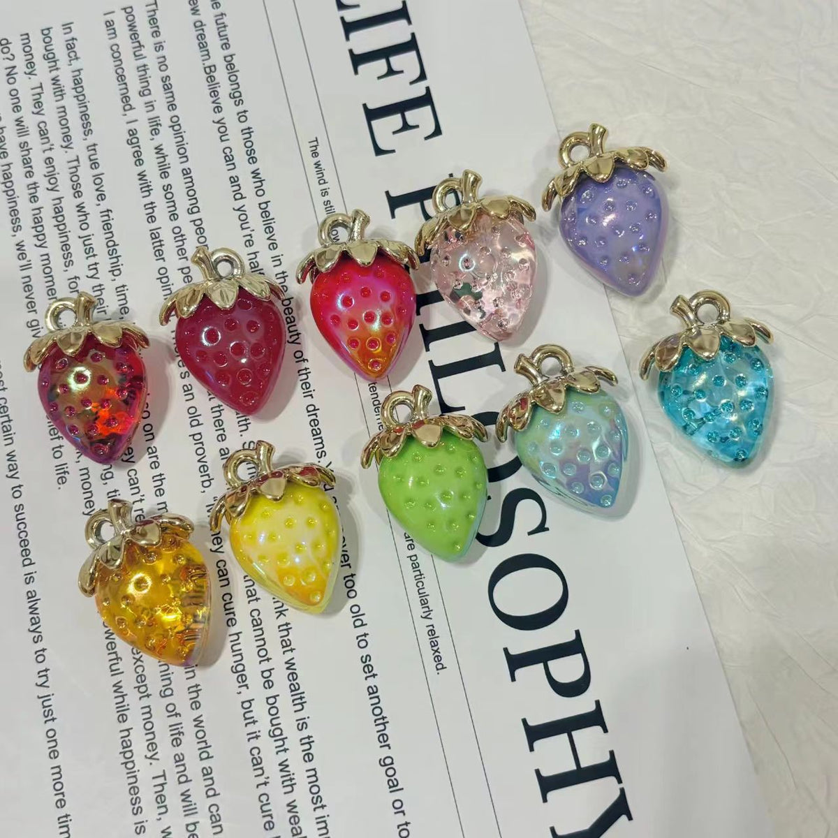 ✨【NEW】Iridescent Strawberry Charms | Electroplated Acrylic Fruit Charms, Multicolor DIY Jewelry Making Supplies