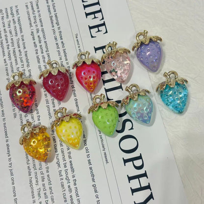 ✨【NEW】Iridescent Strawberry Charms | Electroplated Acrylic Fruit Charms, Multicolor DIY Jewelry Making Supplies
