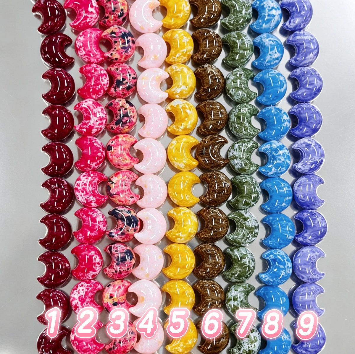 ✨【NEW】Oil Specked Crescent Moon | Glass Moon Beads, Top-Down Vertical Hole for DIY Jewelry Making