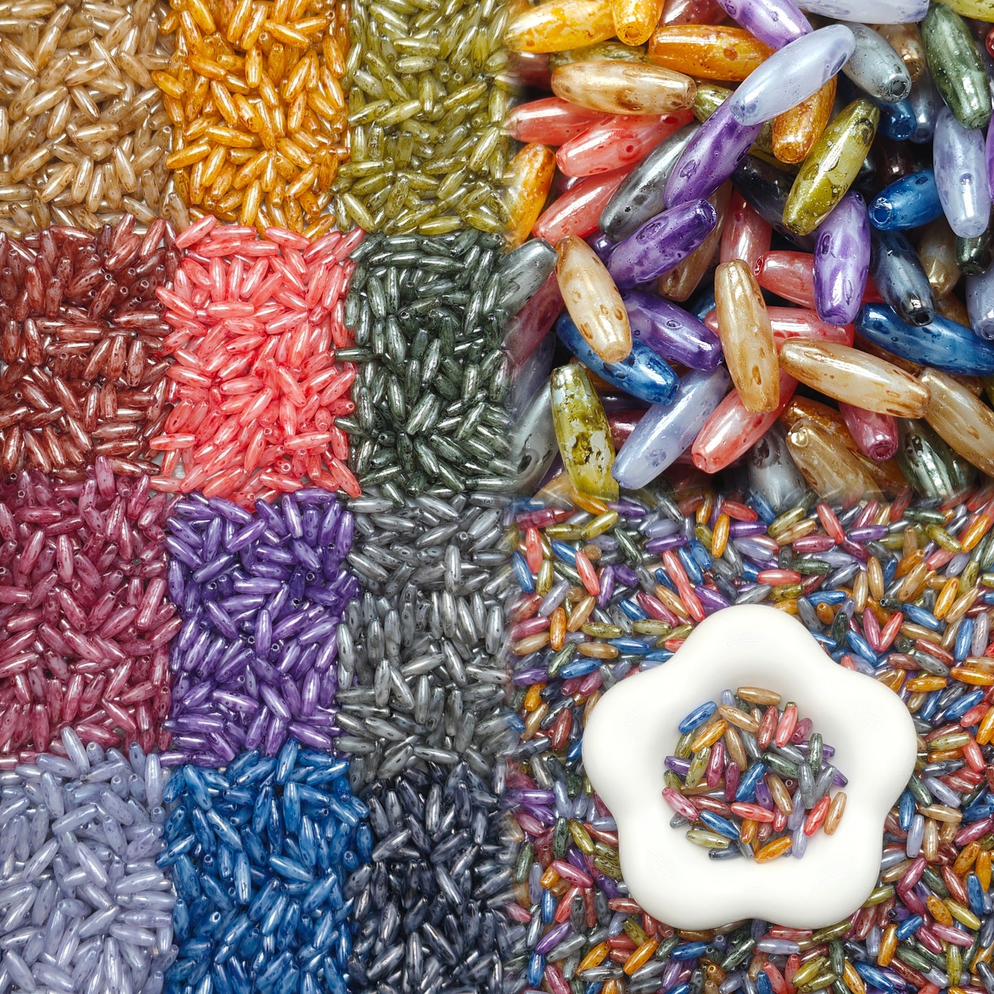 [NEW]Oil Painting Shuttle | Long Rice‑Shaped Glass Beads For DIY Jewelry Making