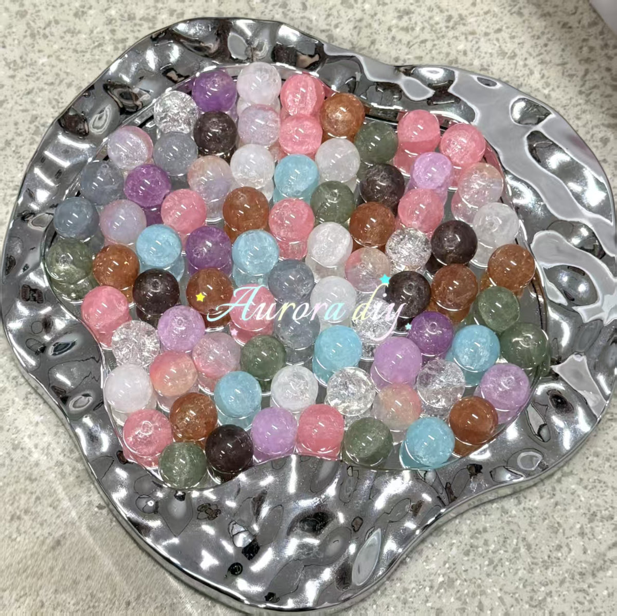 ✨【NEW】16mm Crackle Glass Beads, Ice Transparent Round Loose Beads for Jewelry DIY Making