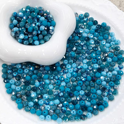 ✨【NEW】Ocean Tide | 8mm Flat‑Faceted Round Glass Beads, Mixed‑Tone Blue Beads for DIY Jewelry