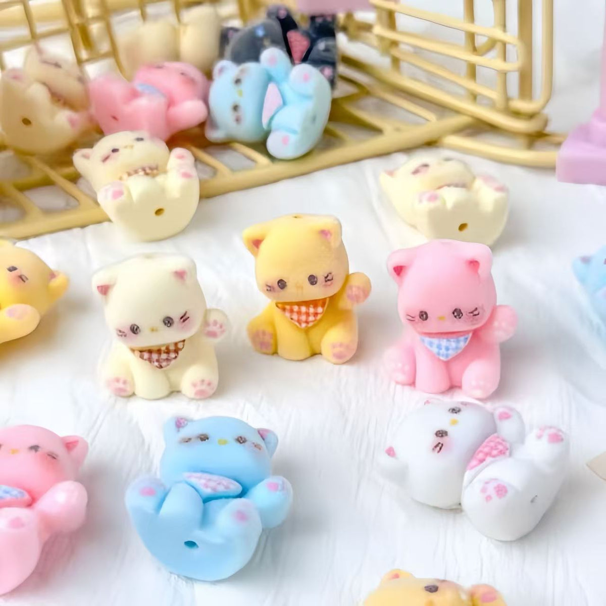 ✨【NEW】Fluffy Kitty | Flocked Resin Cat Beads, Vertical Hole DIY Jewelry Making Supplies