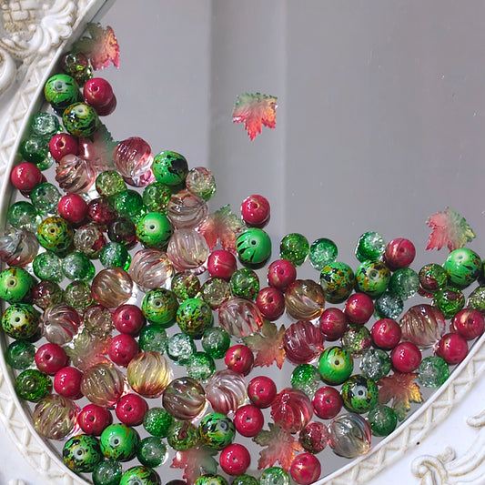 🍁【NEW】Yuletide Berry | Red & Green Mixed Christmas Glass Beads For DIY Handmade Jewelry
