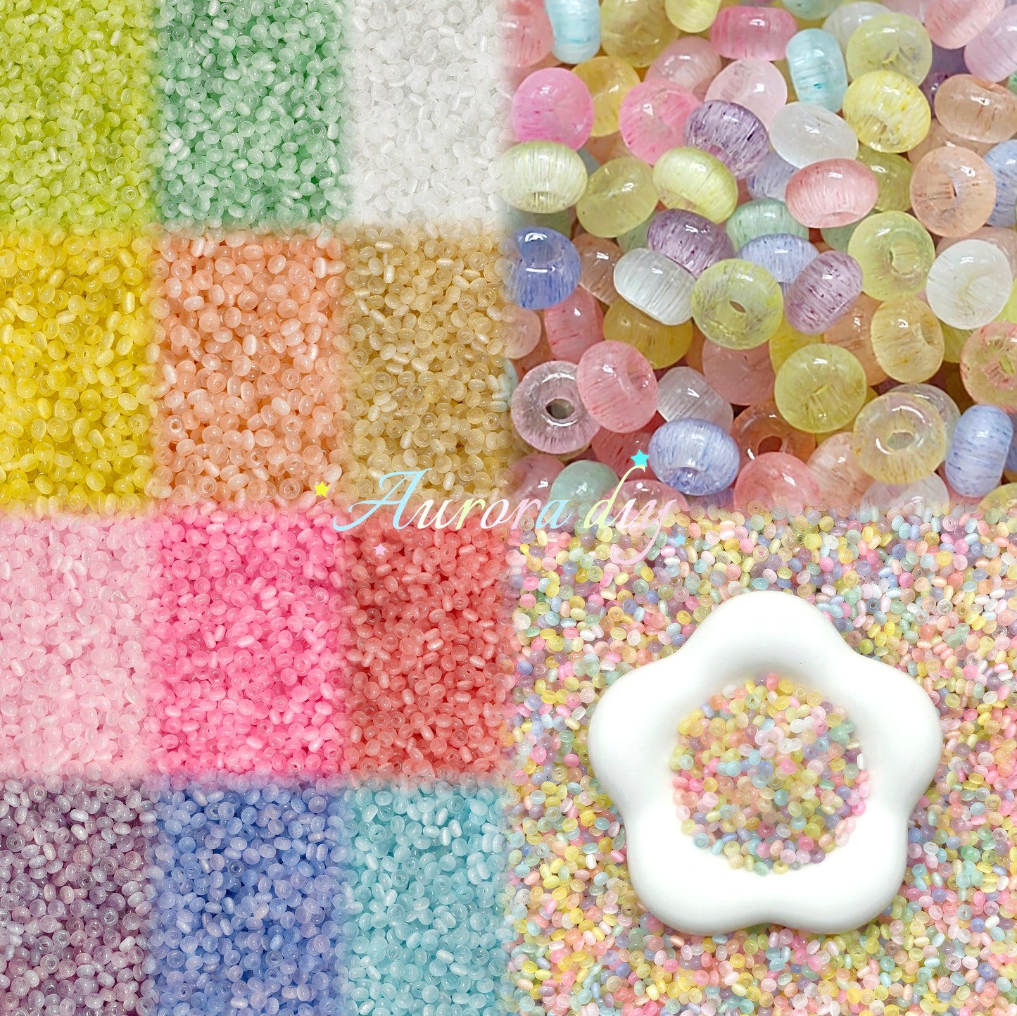 【NEW】2.5*4mm Cat Eye Donut Pastel Multicolor Glass Beads DIY Jewelry Making Supplies