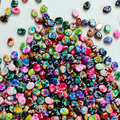 🌈【NEW】Speckle Confetti Oval | Multicolored Speckled Oval Dyed Polished Stone Bead Mix For Bohemian DIY Jewelry Making
