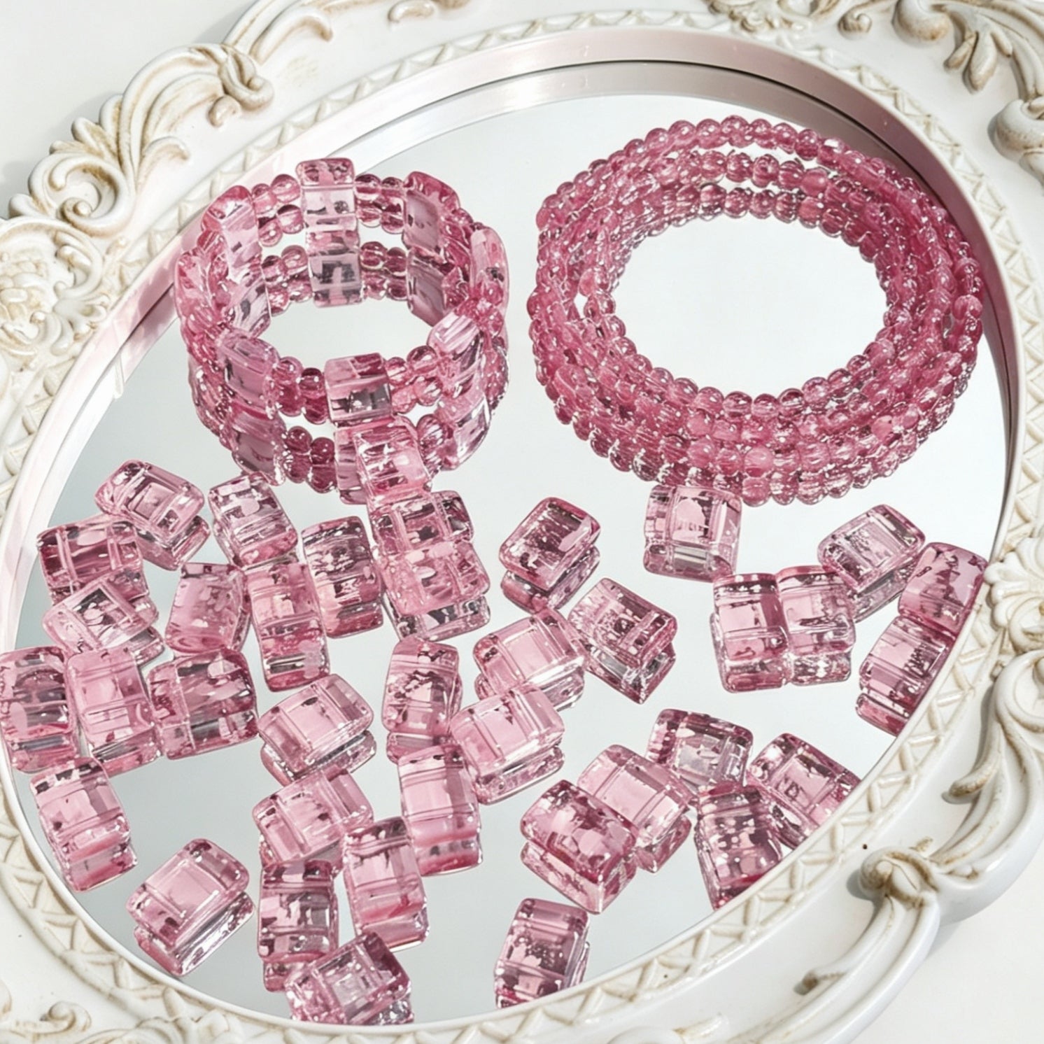 ✨【NEW】Crystal Two-Hole Tile | Crackle Glass Square Beads & Free Matching Round Beads for DIY Bracelet Making