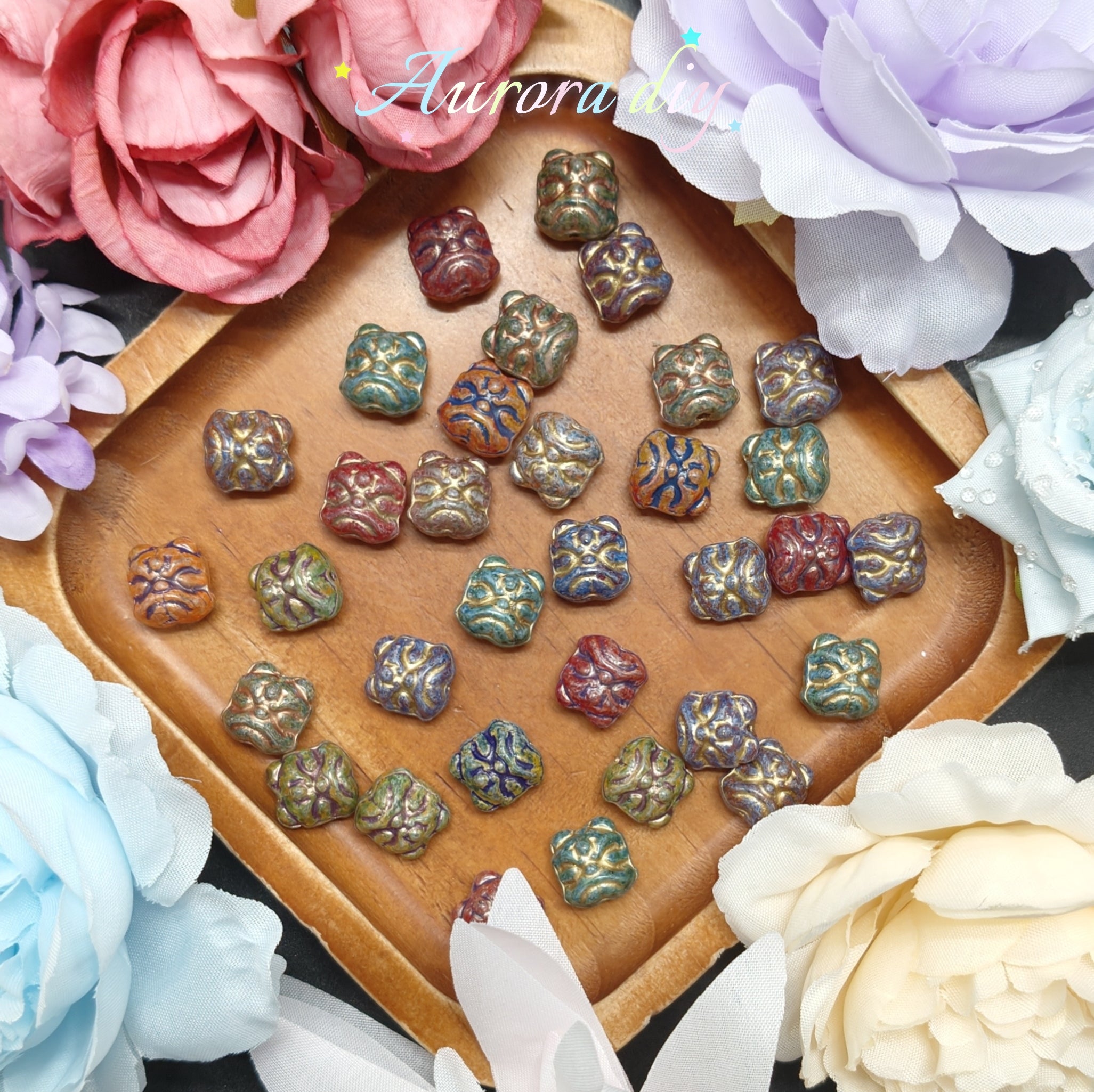 [NEW] Vintage Gold Inlay Czech Glass Beads