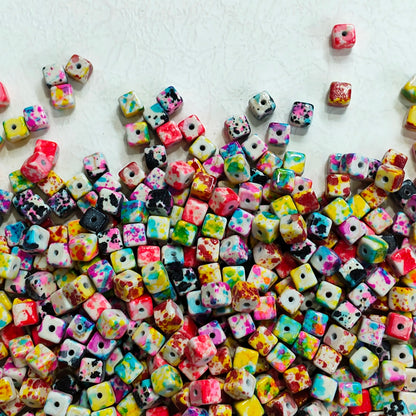 🌈【NEW】Speckle Confetti Cube | Multicolored Speckled Square Dyed Polished Stone Bead Mix For Bohemian DIY Jewelry Making