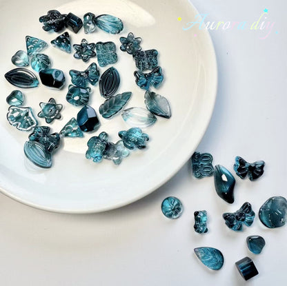 ✨【NEW】Mixed Shapes Gradient Glass Beads Mix, Iridescent Transparent Glass Charms for Handmade Jewelry DIY Bracelet Earring Craft Supplies