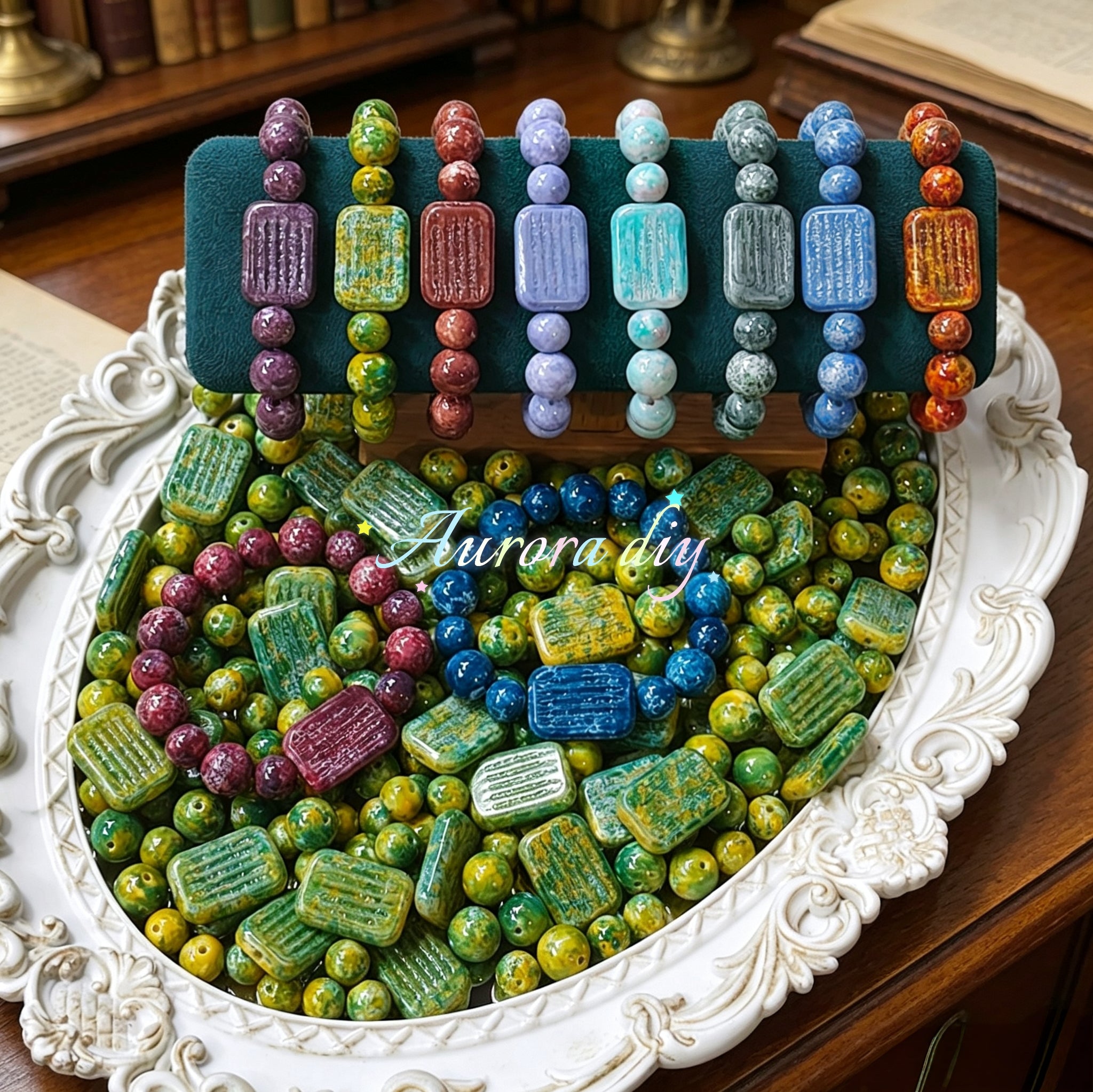 ✨【NEW】Vintage Palette | Marbled Glass Decor Beads Round & Rectangle Jewelry Craft Supplies