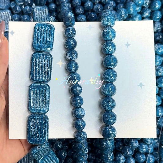 ✨【NEW】Vintage Palette | Marbled Glass Decor Beads Round & Rectangle Jewelry Craft Supplies