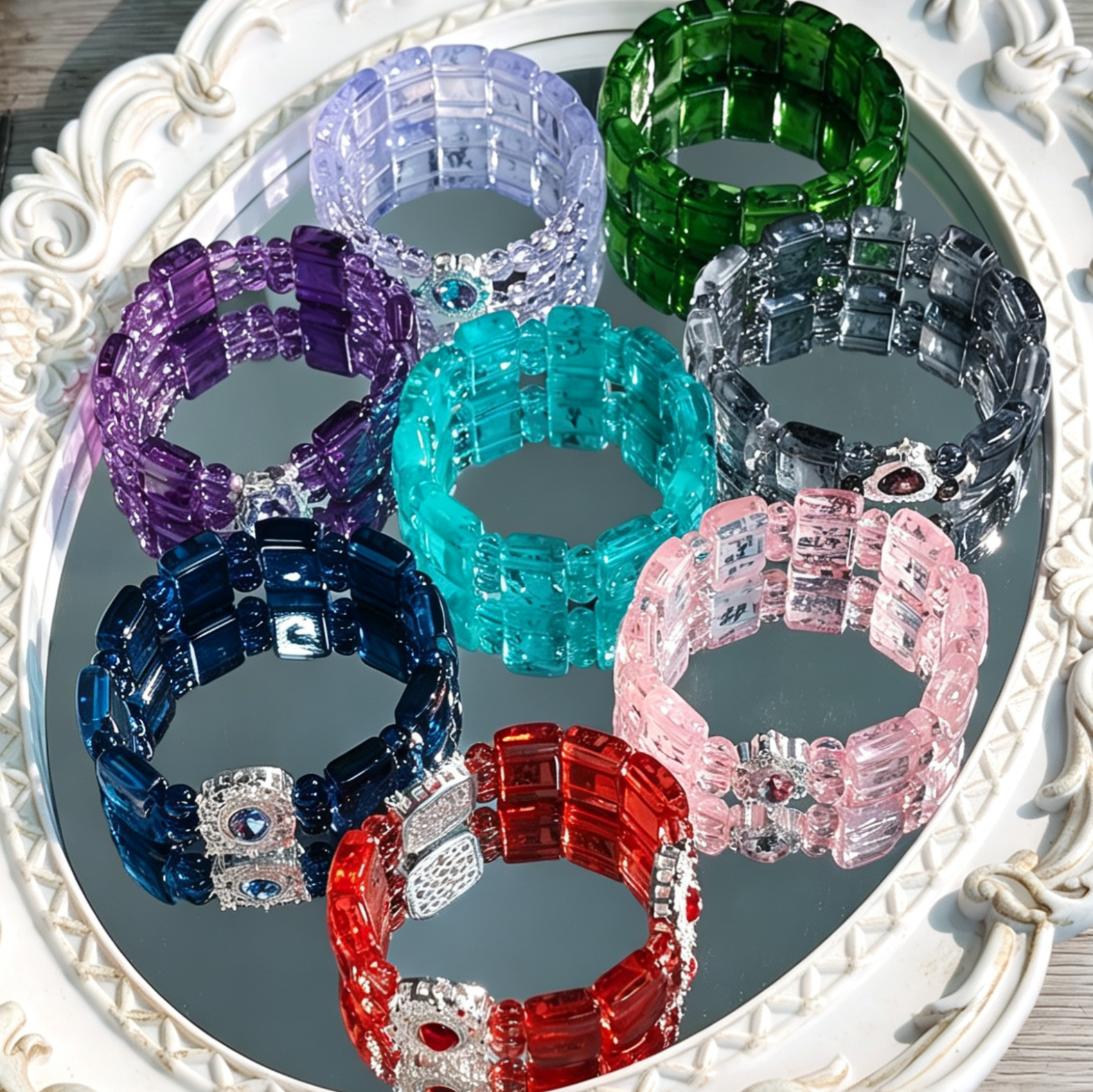 ✨【NEW】Crystal Two-Hole Tile | Crackle Glass Square Beads & Free Matching Round Beads for DIY Bracelet Making
