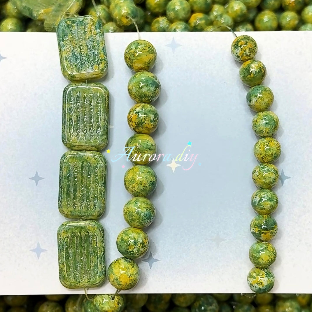✨【NEW】Vintage Palette | Marbled Glass Decor Beads Round & Rectangle Jewelry Craft Supplies