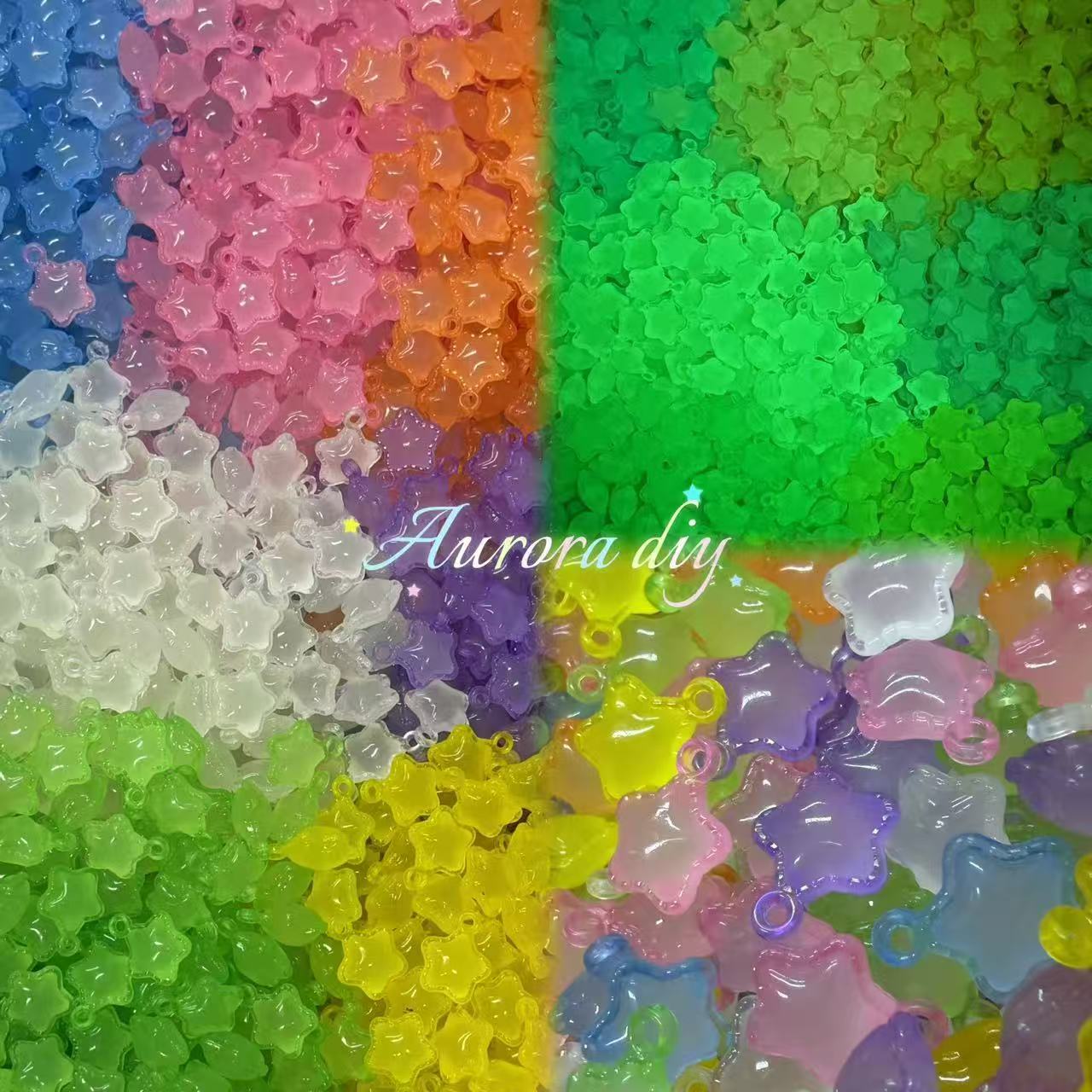 ✨【NEW】Jelly Glow Star Acrylic Charms Luminous Pastel Star Pendants With Hole DIY Bracelet Earring Keychain Craft Supplies