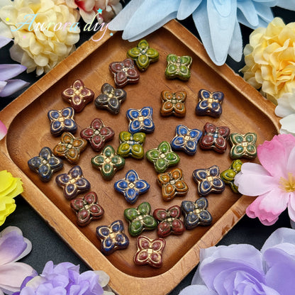 [NEW] Vintage Gold Inlay Czech Glass Beads