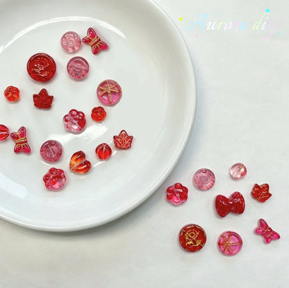 ✨【NEW】Mixed Shapes Gradient Glass Beads Mix, Iridescent Transparent Glass Charms for Handmade Jewelry DIY Bracelet Earring Craft Supplies