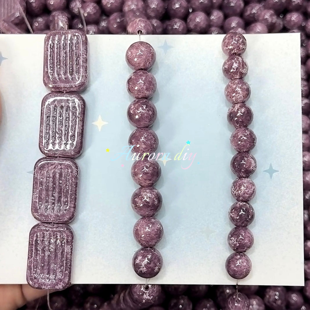 ✨【NEW】Vintage Palette | Marbled Glass Decor Beads Round & Rectangle Jewelry Craft Supplies