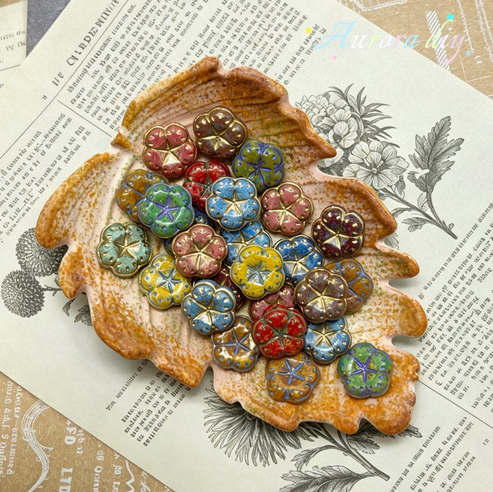 [NEW] Vintage Gold Inlay Czech Glass Beads