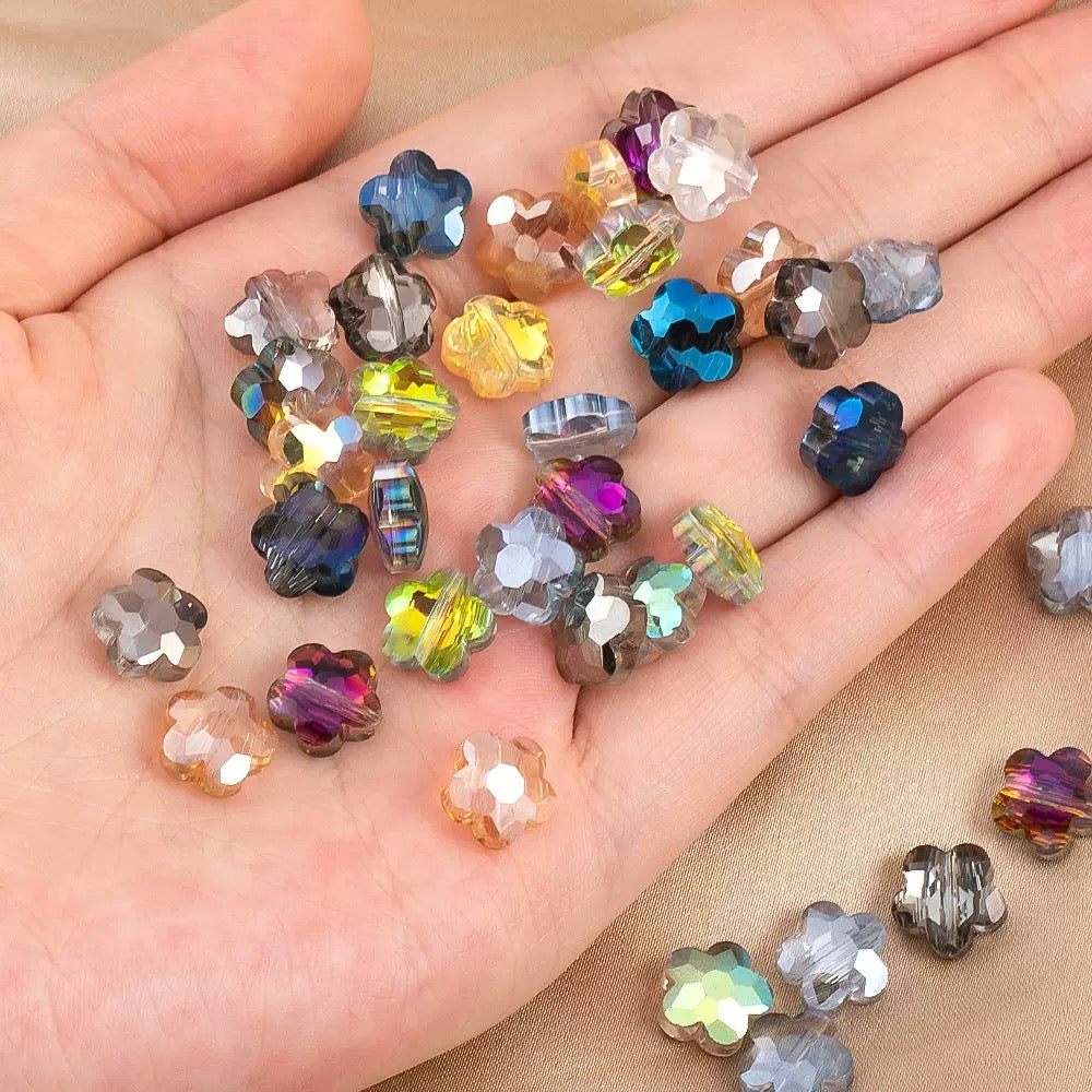 ✨【NEW】Crystal Bloom Faceted 5-Petal Flower Glass Beads Mixed Iridescent Colors for DIY Jewelry Making