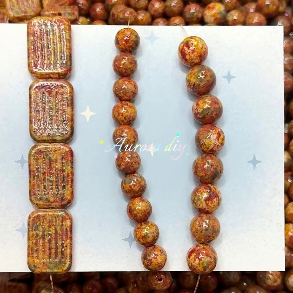 ✨【NEW】Vintage Palette | Marbled Glass Decor Beads Round & Rectangle Jewelry Craft Supplies