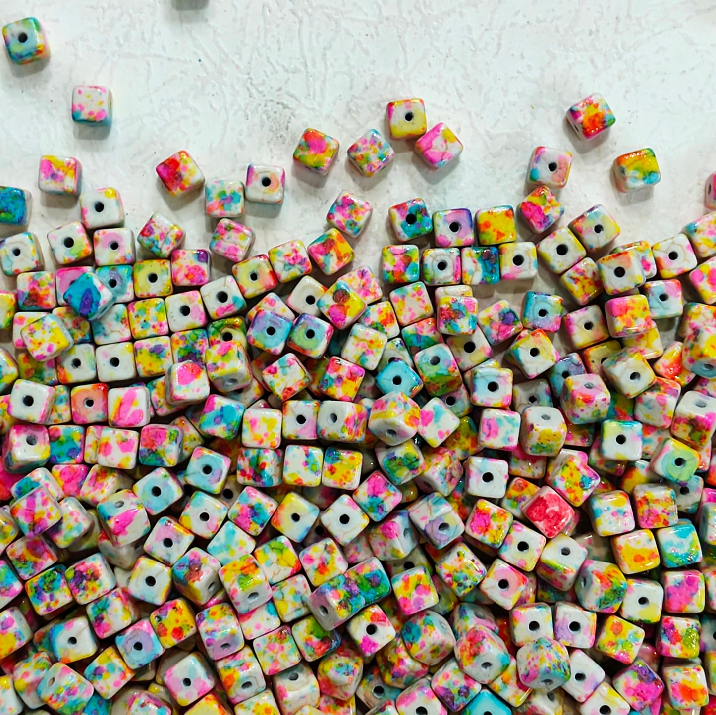 🌈【NEW】Speckle Confetti Cube | Multicolored Speckled Square Dyed Polished Stone Bead Mix For Bohemian DIY Jewelry Making