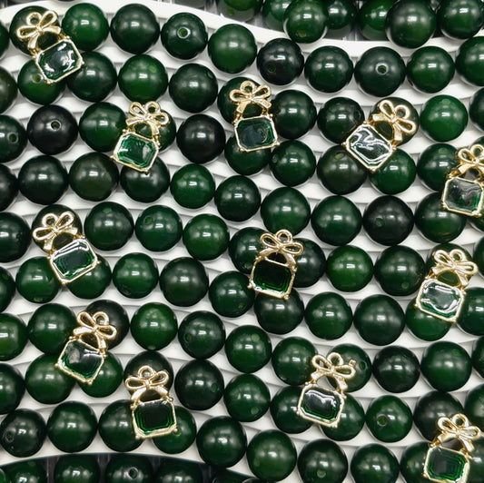 [B1G1] Dark Emerald Glossy Bodhi Beads|Luxury Bow Gift Box Charm DIY Jewelry Craft Supplies