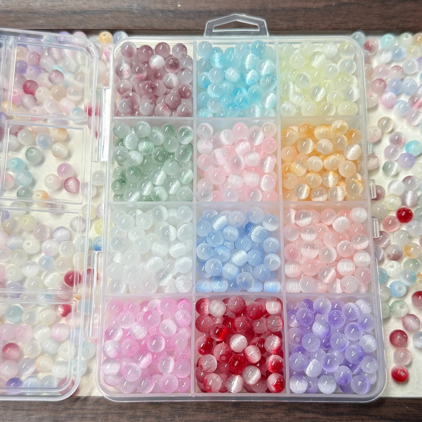 ✨【NEW】6mm Halo Round Cat Eye Glass Beads Series A & B Separately Pre-boxed with Fixed Color Compartments