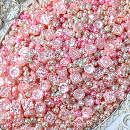 [NEW] Pale Pink Luster Imitation Pearl Glass Beads, Vintage Embossed Flower Heart Loose Beads for DIY Bracelet Necklace Jewelry Making