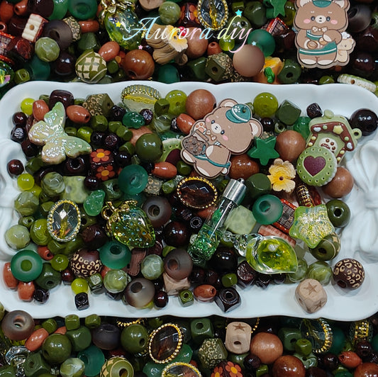 Acrylic-Moss Cocoa | Acrylic & Wooden Beads Mix for DIY Craft