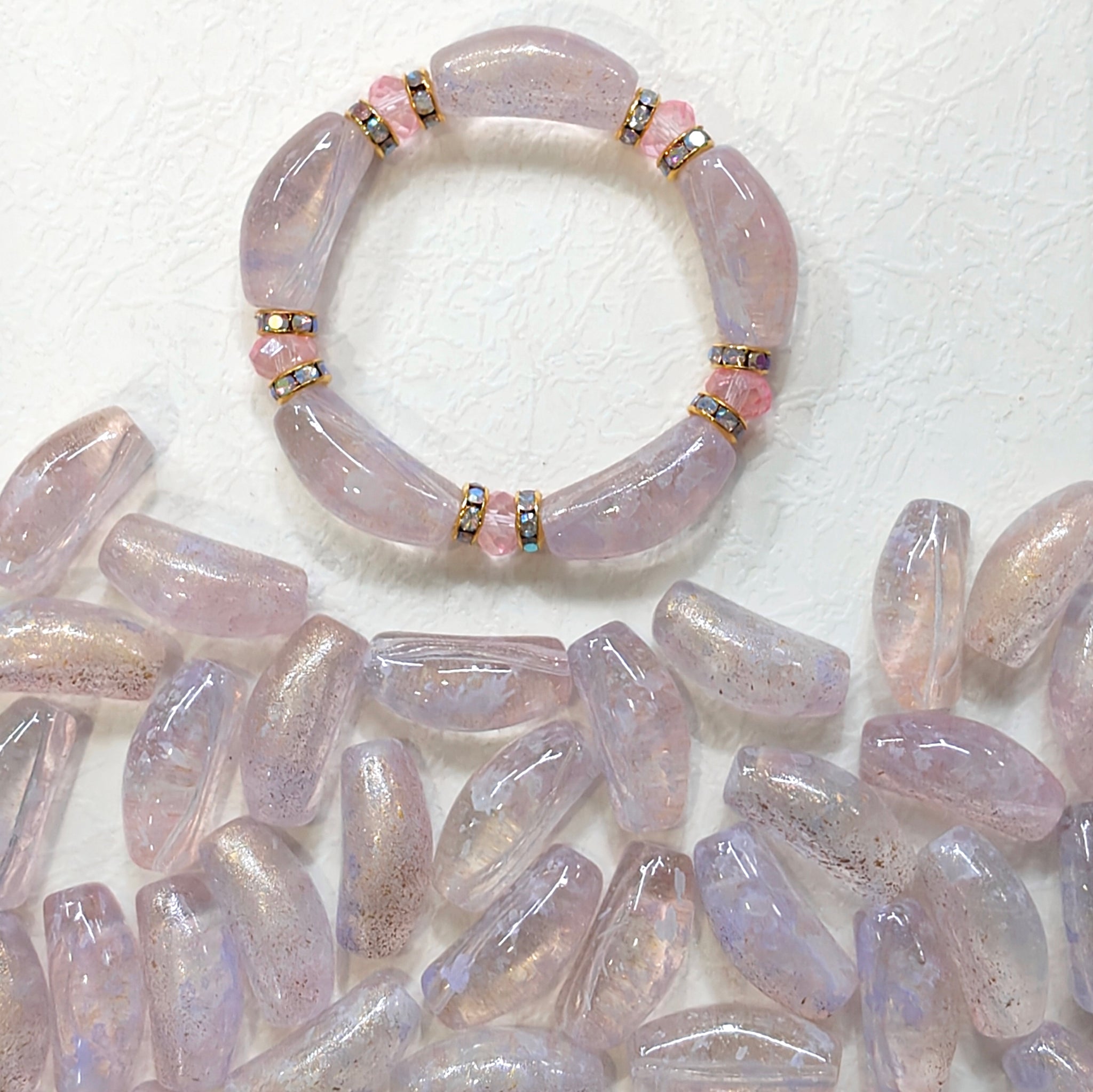 ✨【NEW】Gold Flake Curved Tube | Glass Beads For DIY Handmade Jewelry Craft Supplies