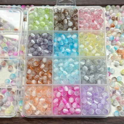 ✨【NEW】6mm Halo Round Cat Eye Glass Beads Series A & B Separately Pre-boxed with Fixed Color Compartments