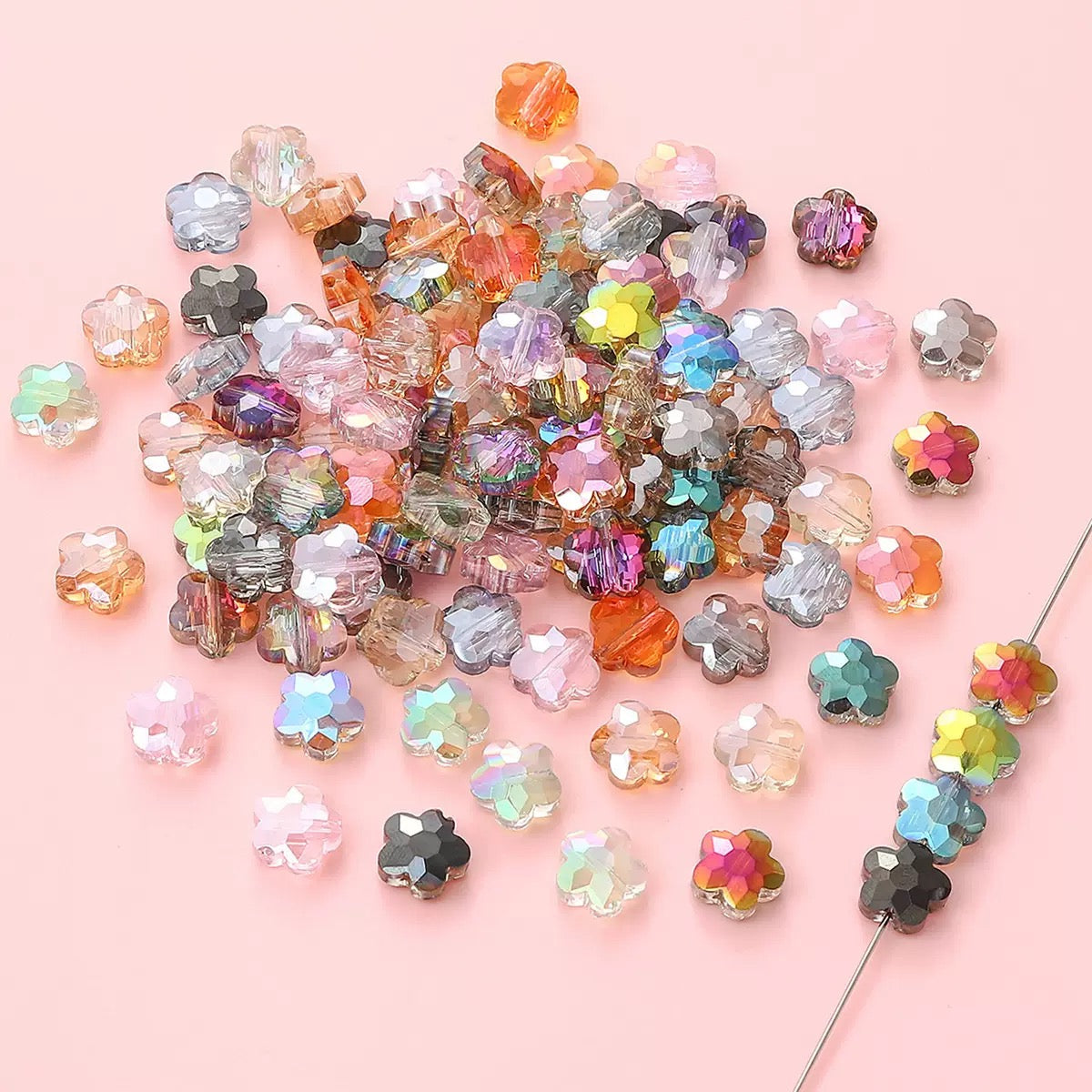 ✨【NEW】Crystal Bloom Faceted 5-Petal Flower Glass Beads Mixed Iridescent Colors for DIY Jewelry Making
