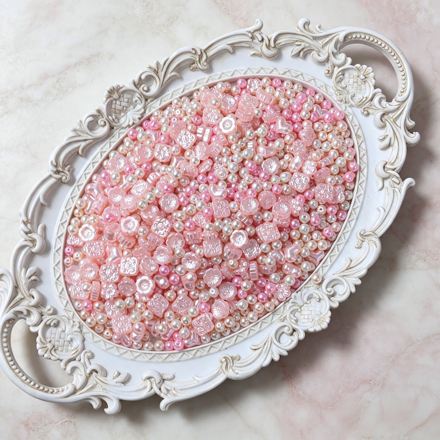 [NEW] Pale Pink Luster Imitation Pearl Glass Beads, Vintage Embossed Flower Heart Loose Beads for DIY Bracelet Necklace Jewelry Making