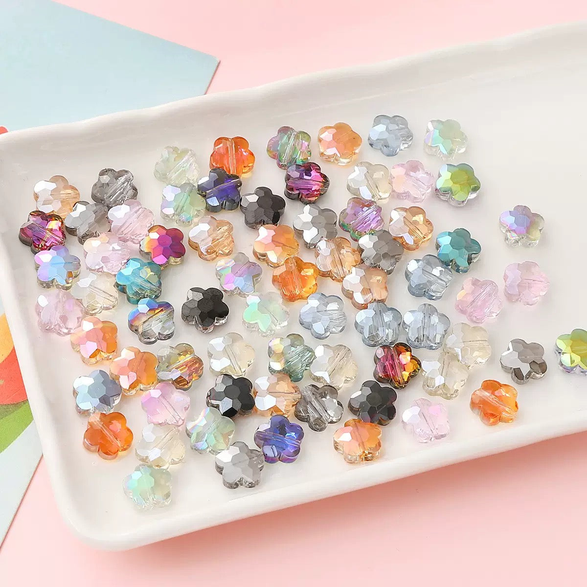 ✨【NEW】Crystal Bloom Faceted 5-Petal Flower Glass Beads Mixed Iridescent Colors for DIY Jewelry Making
