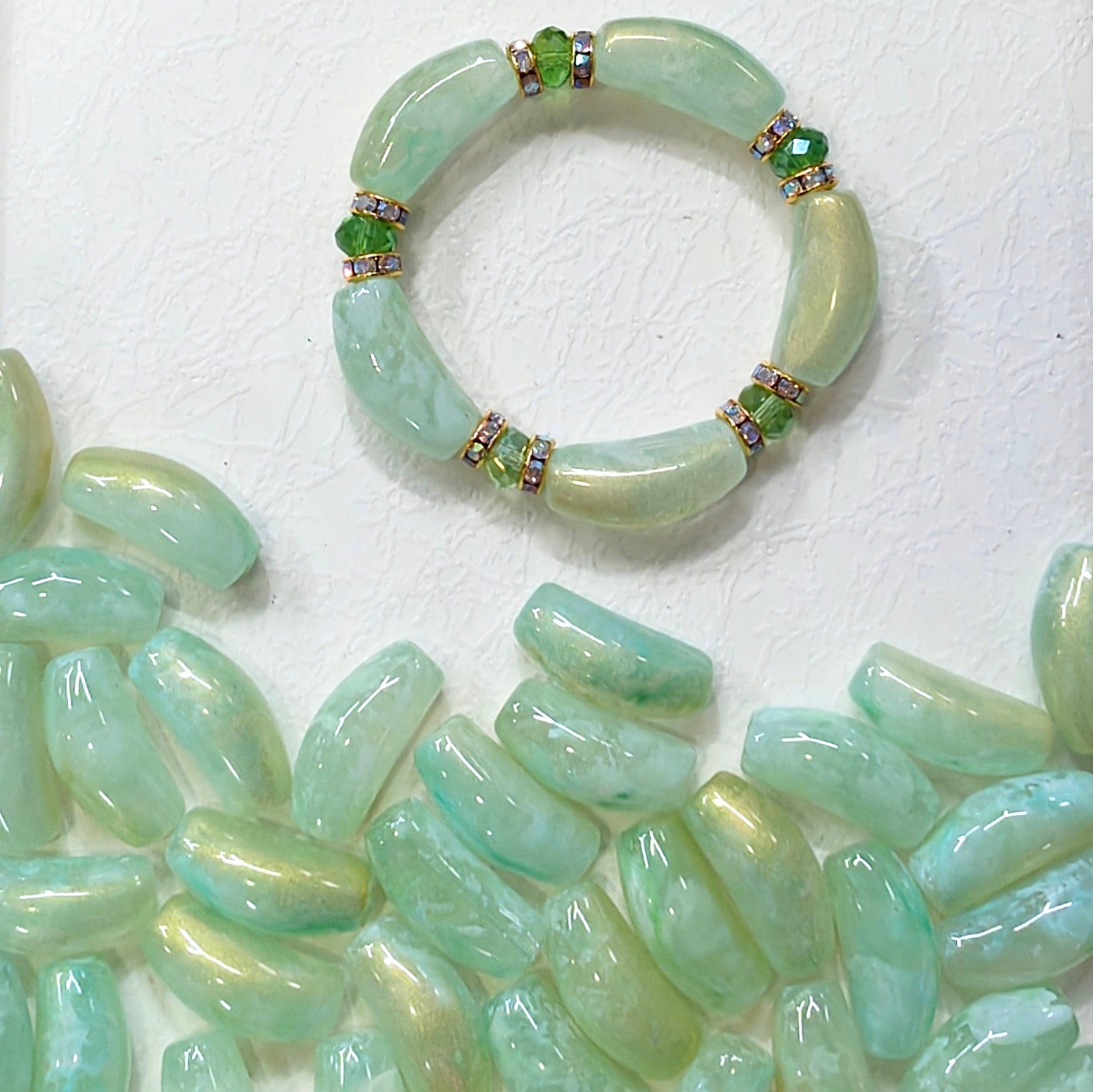 ✨【NEW】Gold Flake Curved Tube | Glass Beads For DIY Handmade Jewelry Craft Supplies
