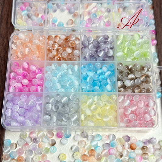 ✨【NEW】6mm Halo Round Cat Eye Glass Beads Series A & B Separately Pre-boxed with Fixed Color Compartments