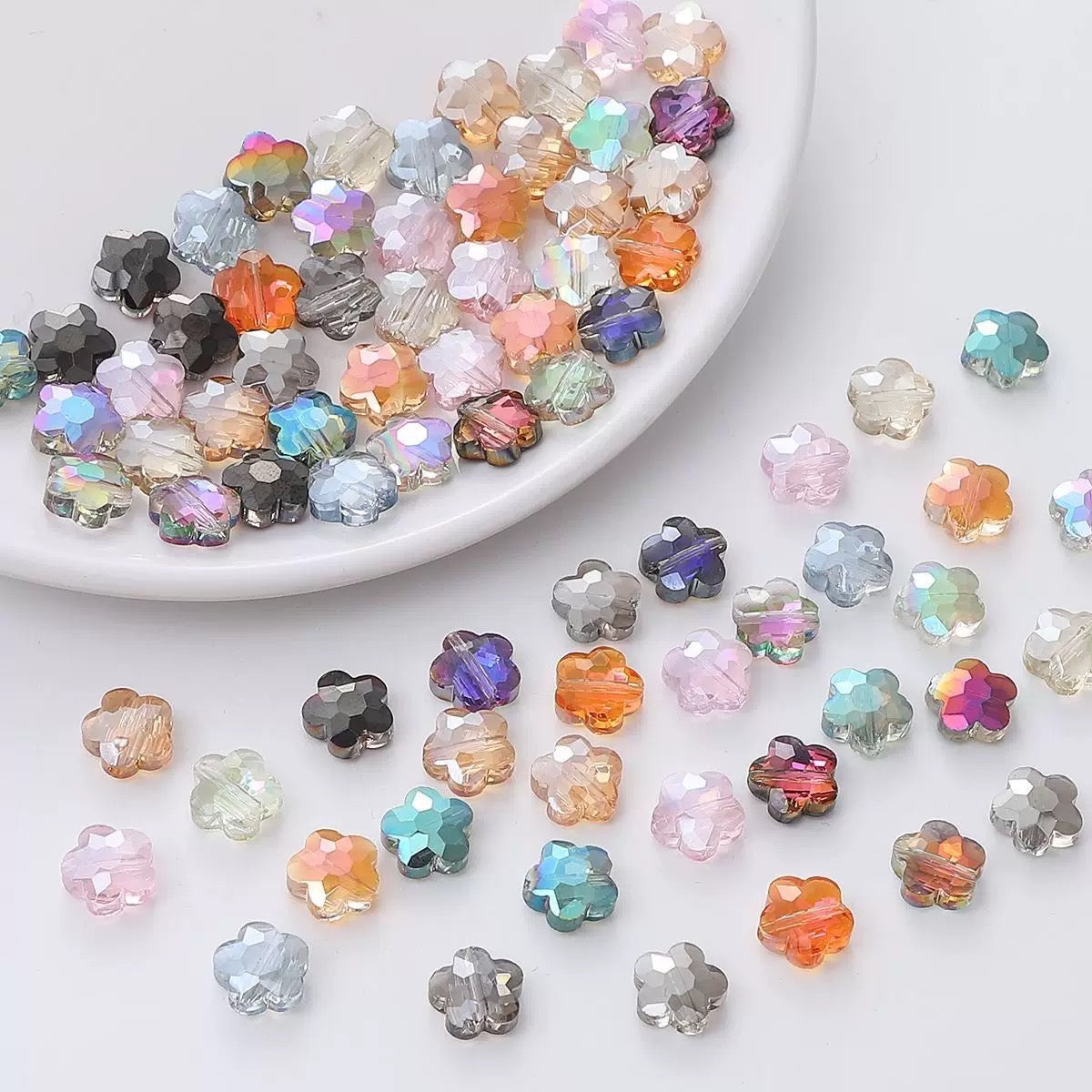 ✨【NEW】Crystal Bloom Faceted 5-Petal Flower Glass Beads Mixed Iridescent Colors for DIY Jewelry Making