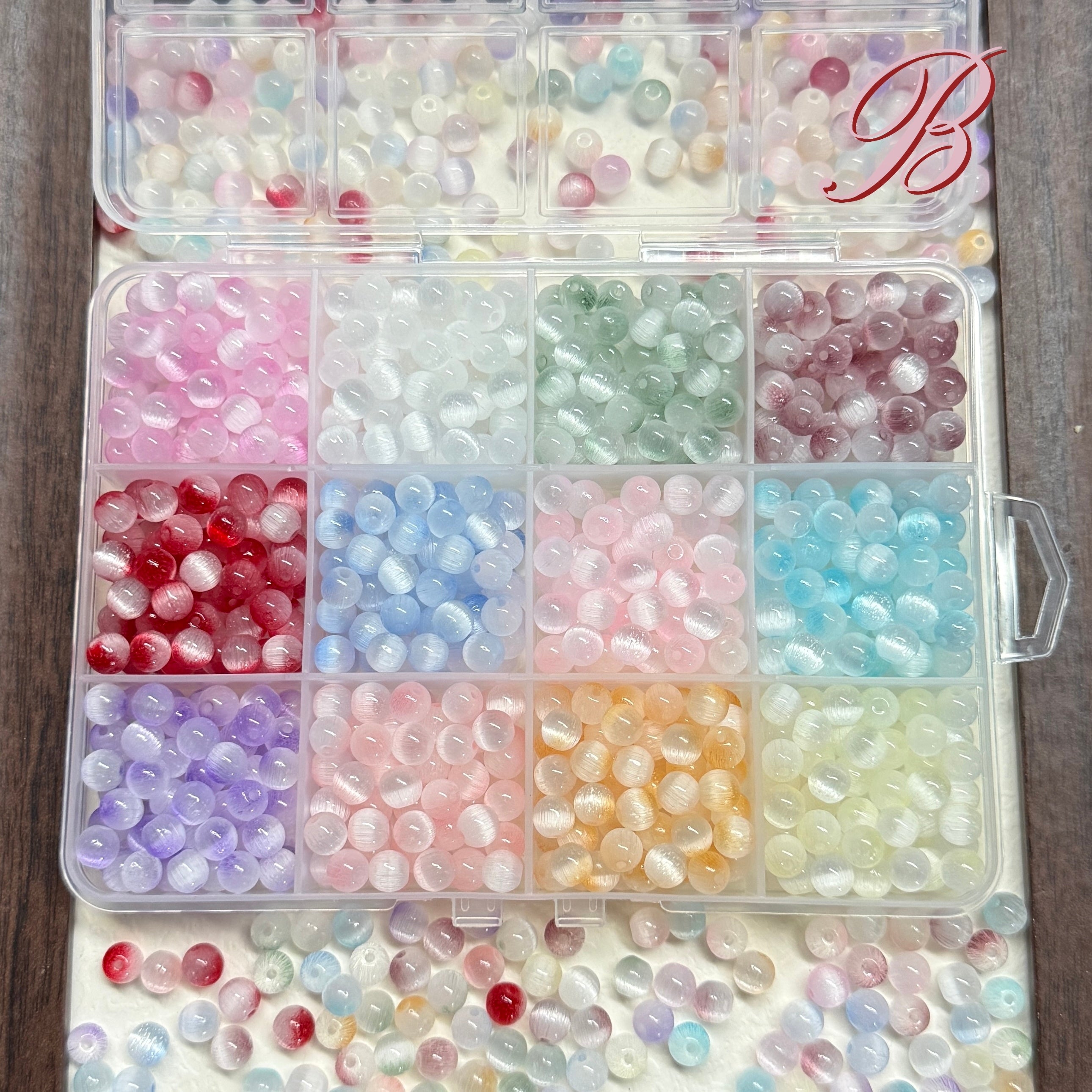✨【NEW】6mm Halo Round Cat Eye Glass Beads Series A & B Separately Pre-boxed with Fixed Color Compartments