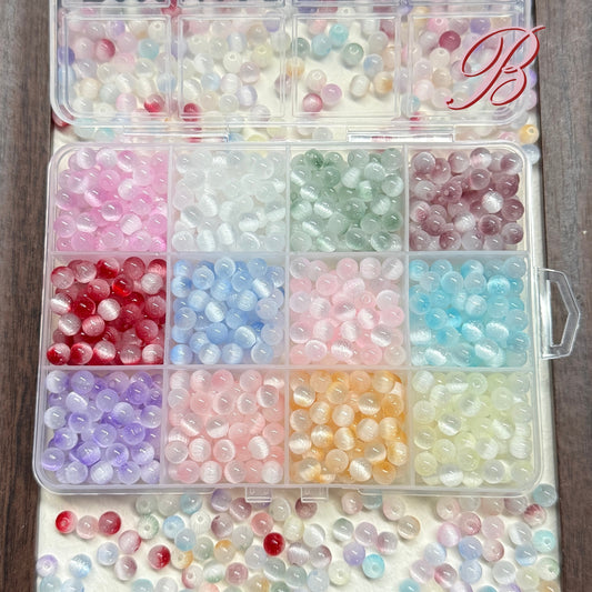✨【NEW】6mm Halo Round Cat Eye Glass Beads Series A & B Separately Pre-boxed with Fixed Color Compartments