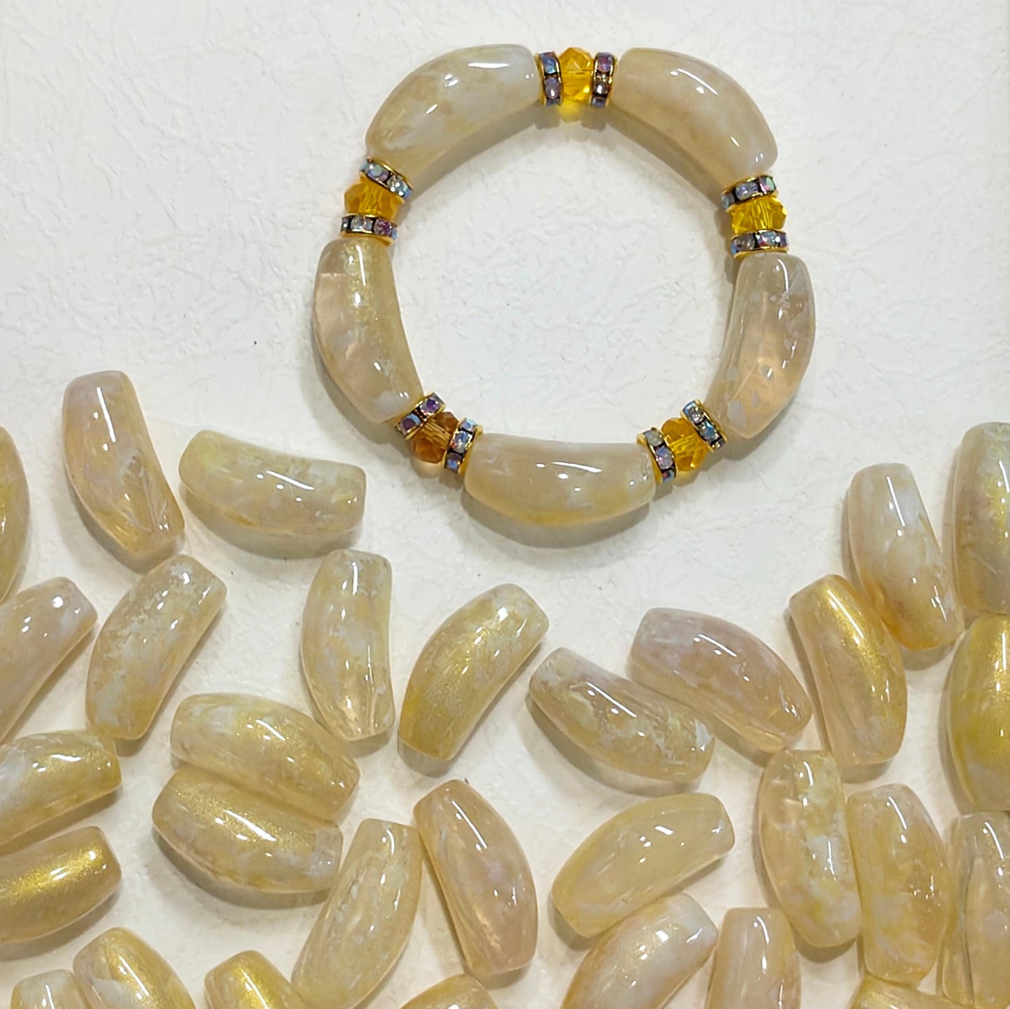 ✨【NEW】Gold Flake Curved Tube | Glass Beads For DIY Handmade Jewelry Craft Supplies