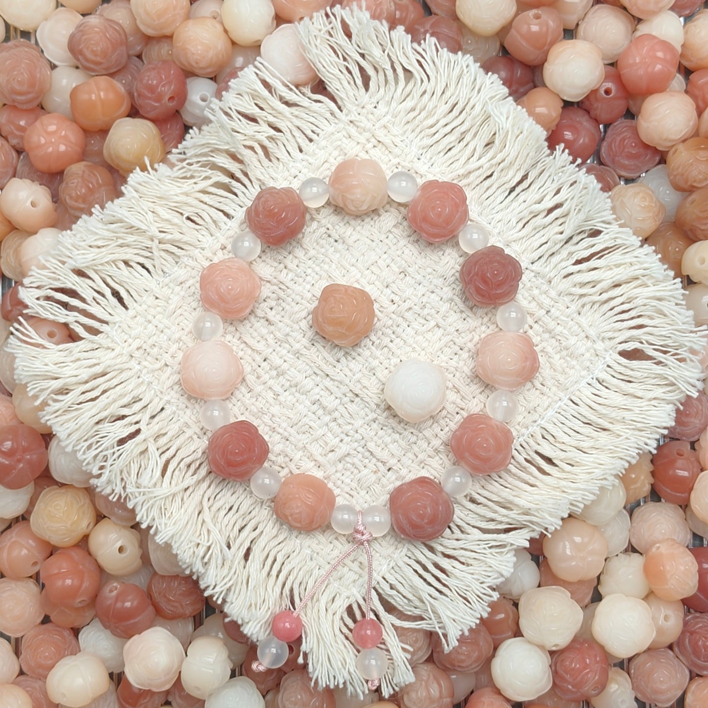 C45-Blush Camillia Carved Bodhi