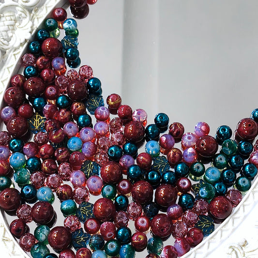 🎄【NEW】Crimson Fir | Christmas Tone Red Teal Glass Beads Mix For DIY Jewelry Making