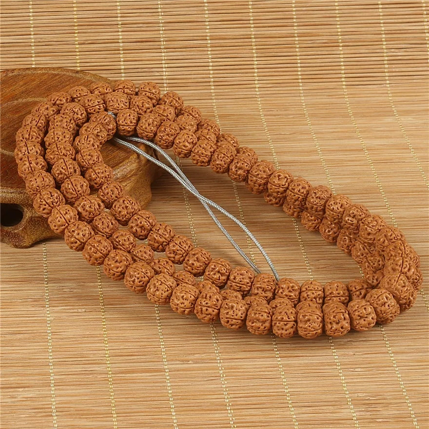 Terracotta Vintage Rudraksha Mala | 114 Pcs Natural Rudraksha Beads, Meditation Prayer Beads, Unisex Wrap Bracelet & Long Necklace