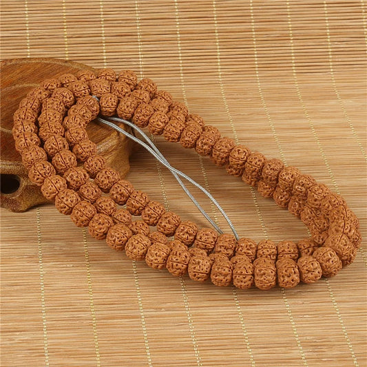 Terracotta Vintage Rudraksha Mala | 114 Pcs Natural Rudraksha Beads, Meditation Prayer Beads, Unisex Wrap Bracelet & Long Necklace