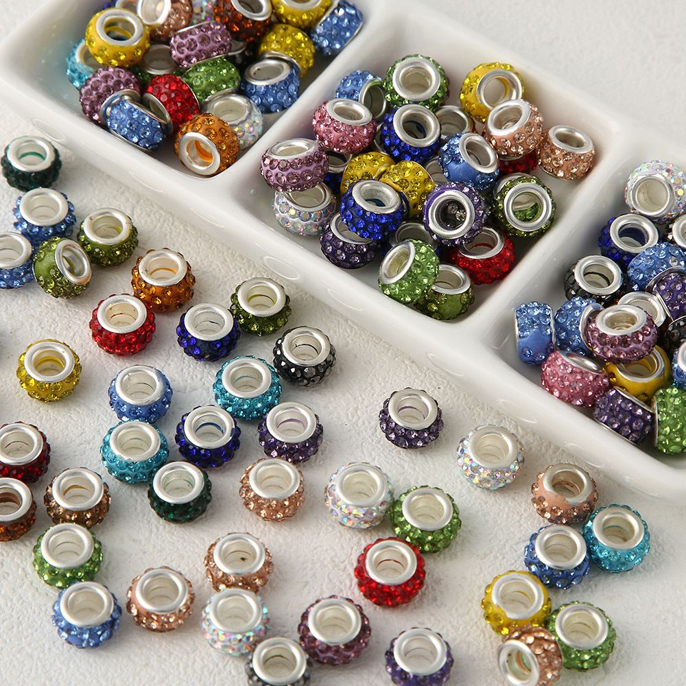 [NEW] Mixed Color Bling Rhinestone Large Hole Spacer Beads|DIY Charm Supplies