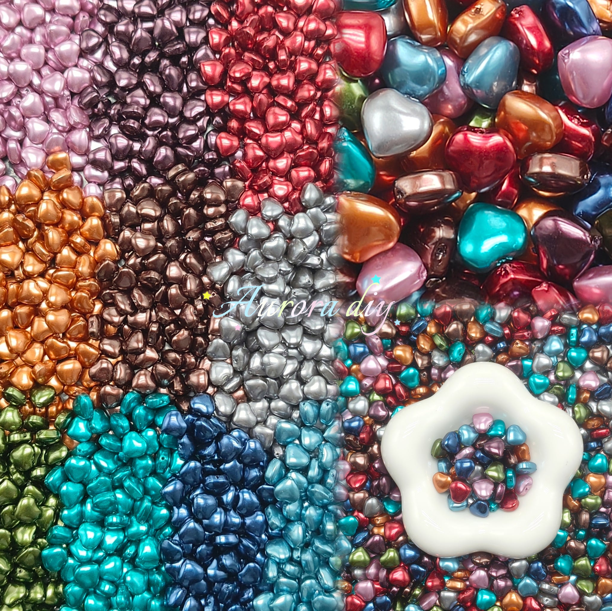 ✨【NEW】Retro Pearlescent Heart | Multicolor Heart Glass Beads with Pearlescent Finish for DIY Handmade Jewelry Crafting